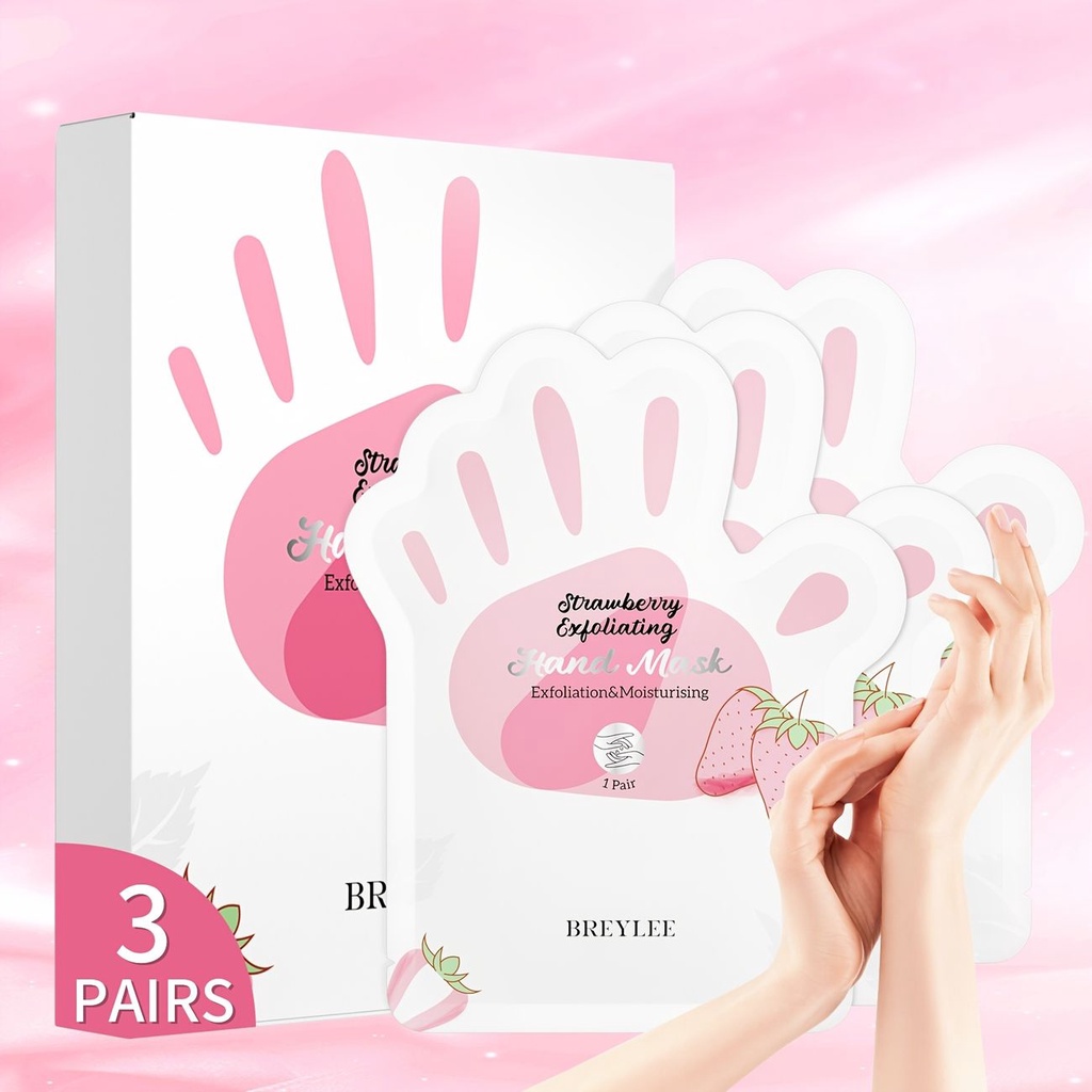 (READY &amp; ORI) BREYLEE Hand Mask Shea Butter Moisturizing Strawberry Exfoliating Masker - 3Pcs