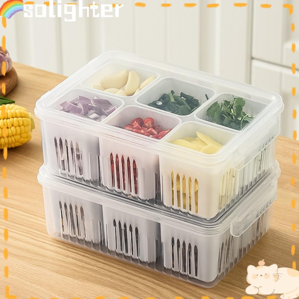 Solighter Garlic Fresh-keeping Box Transparan Multi-Fungsi Kulkas Freezer Organizers Dapur Gadget Sealing Kotak Penyimpanan Makanan Kotak Sayur Dengan Penutup