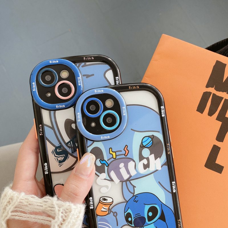 1PC PCasing hp iPhone Puff Case IPhone 11 12 13 14 Pro Max Soft Phone Case Cute Stitch Anime Cartoon Happy Phone Case Cover Bumper