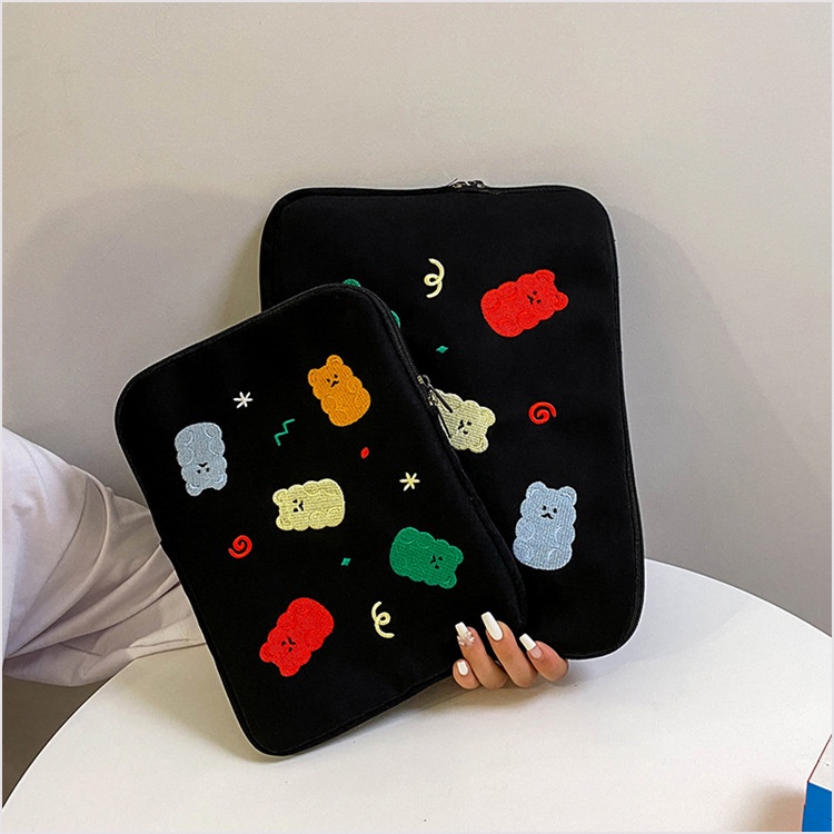 Sleeve Pouch Sarung Tas Bag Case Ipad Tab Tablet Macbook Air Pro Laptop Asus Acer Lenovo HP Huawei 11 12 13 14 15 inch Motif Gambar Bear Beruang Colourfull Warna Hitam Black Lucu Cute Murah Korean Model