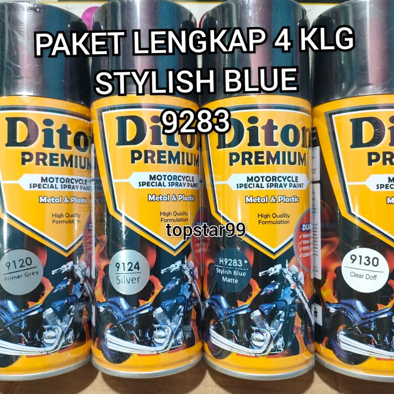 Pilok Cat Diton Premium Paket Lengkap 4 Kaleng Stylish Blue Matte Biru Doff Dop 9283 Primer Grey 9120 Silver 9124 Clear Doff 9130 400cc Pilox Paketan Cat Semprot Special Spray Paint