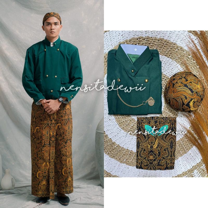[1 Set] Baju Adat Jawa - Solo, Nuansa Hijau Botol / HBSP