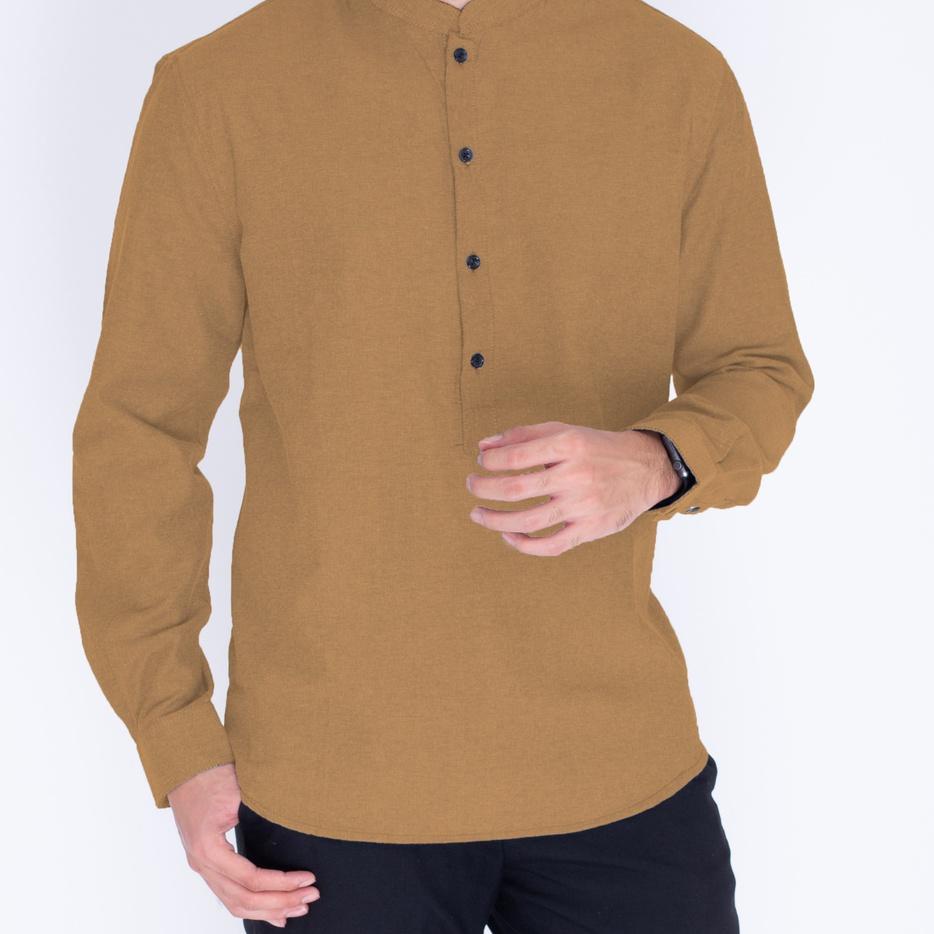 ✈ Koko Kurta Pria Panjang Krem - Baju Muslim Pria Lengan Panjang Krem - Kemeja Pria Lengan Panjang K