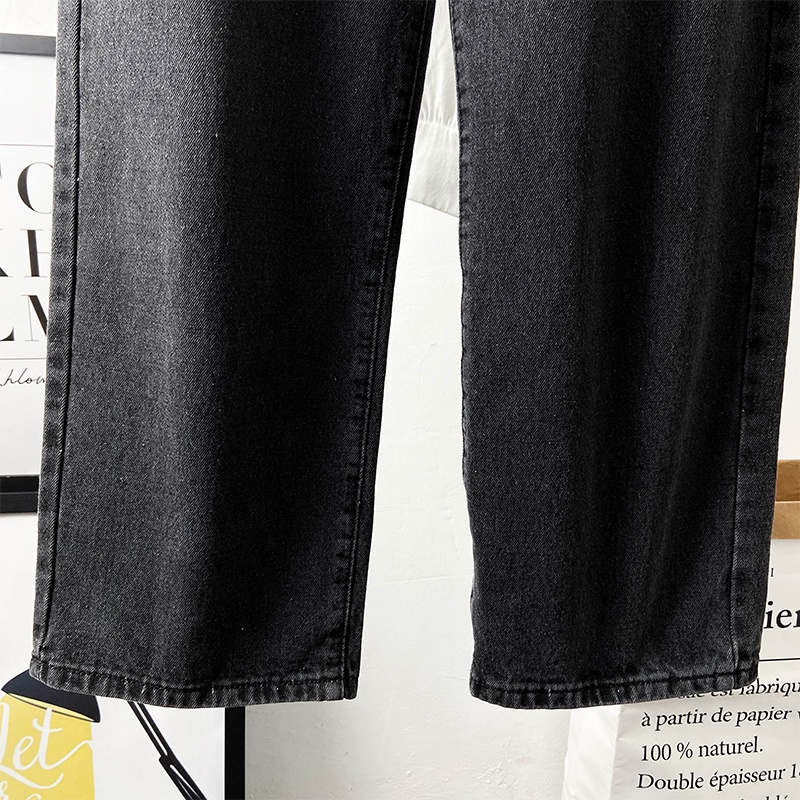 Kelabu hitam celana jeans high waist loose celana jeans wanita kekinian kulot (Pinggang bisa penyesuaian)