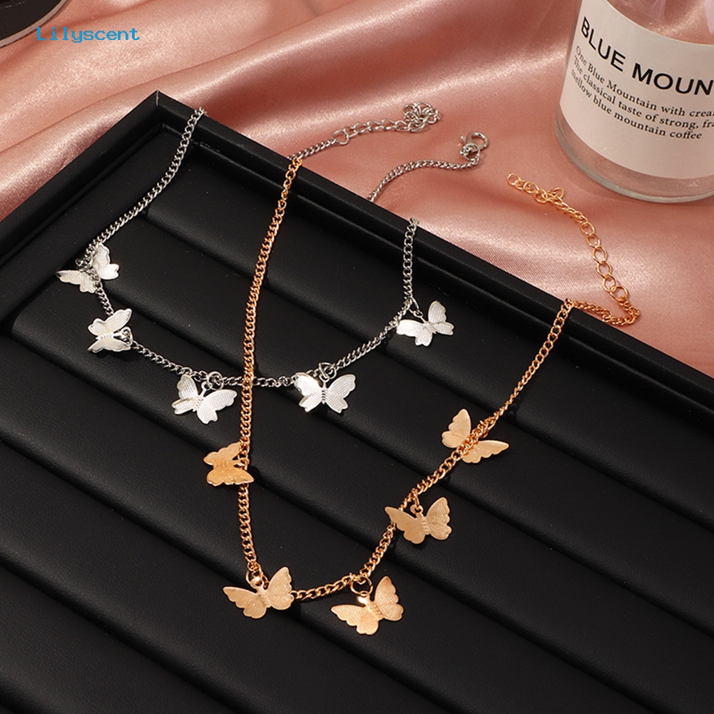 [LS] Fashion Lady Single Layer Butterfly Pendant Kalung Rantai Klavikula Perhiasan Hadiah