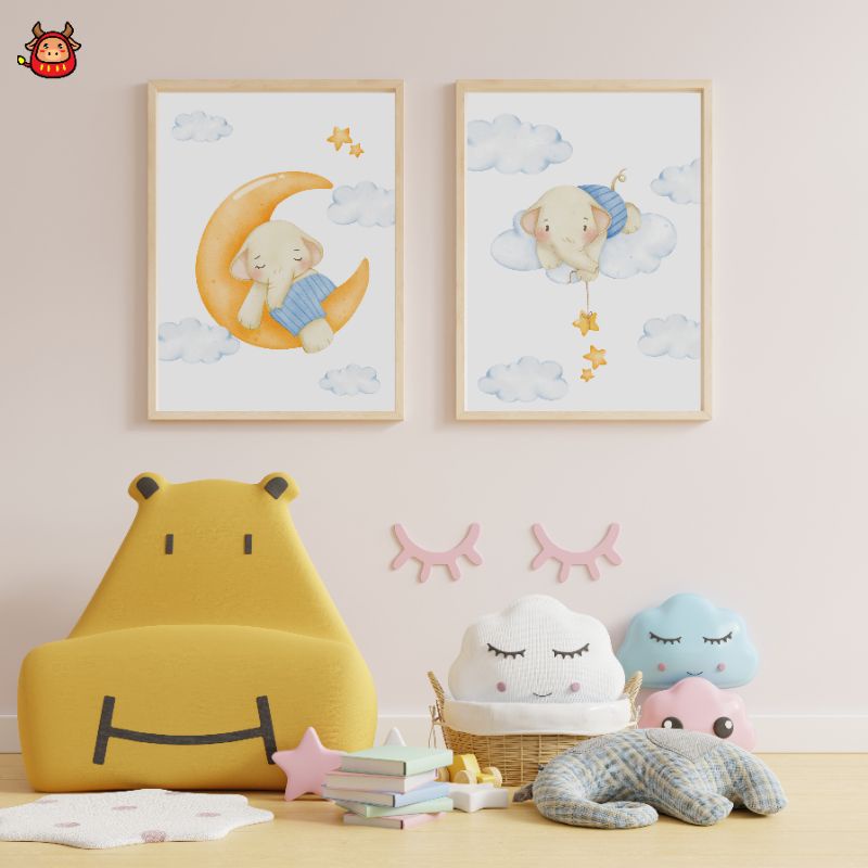 Nursery Room decor baby elephant decoration baby room kamar bayi toddler hiasan kamar wall art