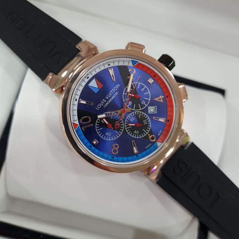 Jam Tangan Fashion Louis Vuitton Premium AAA Japan Quartz Chrono On Strap Rubber 40mm Include Box Ga