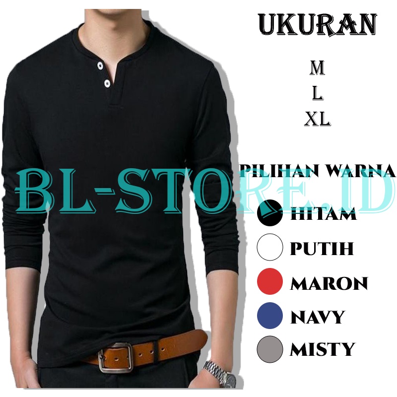 kaos kancing 2 lengan panjang polos/kaos panjang polos/kaos pria dewasa/kaos longline/kaos kancing