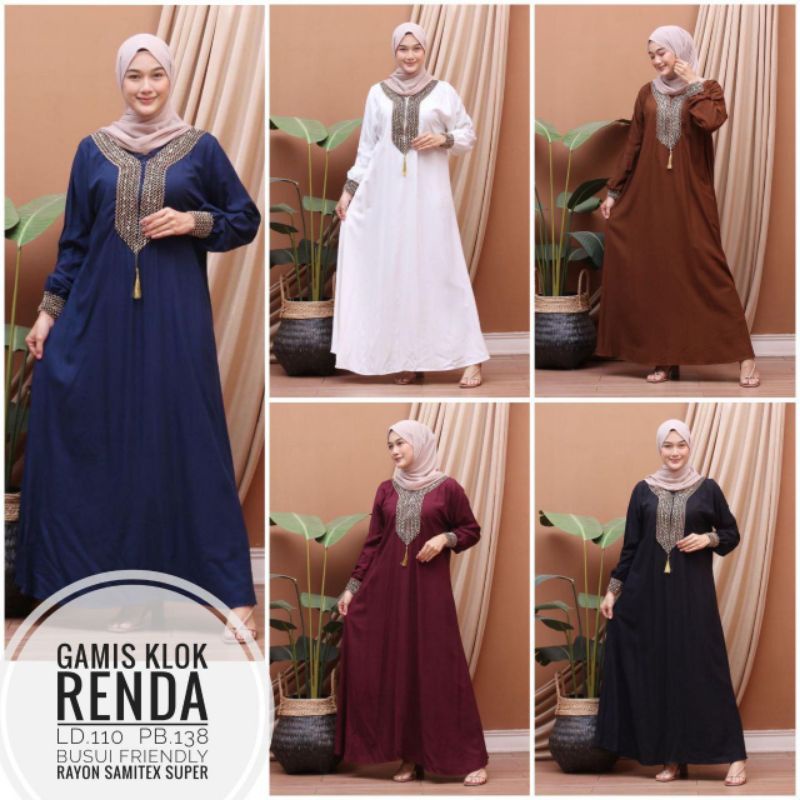 Gamis renda polos warna putih hitam coklat marun ungu biru busui rayon samitex