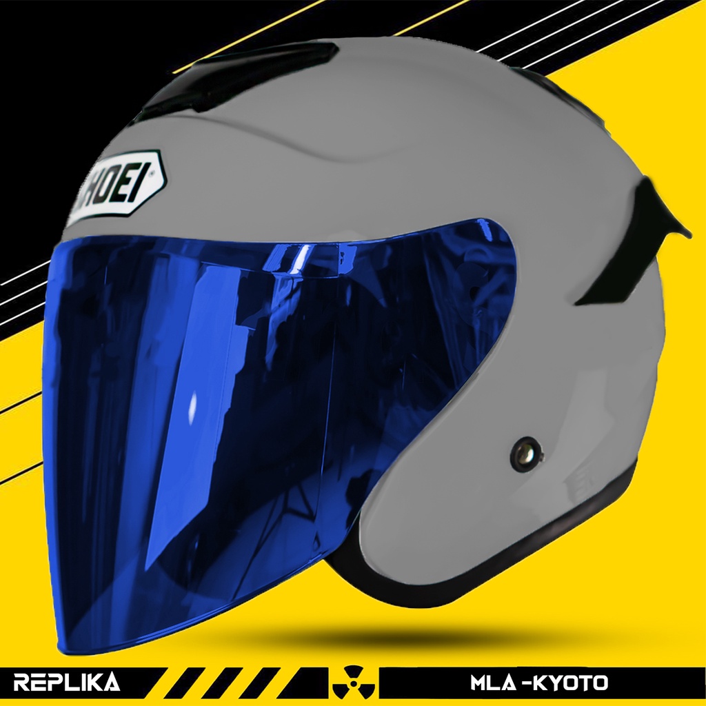 Helm Half Face MLA KYOTO GORILLA GREY Kaca Visor Venom Flat Blue-Gold-Silver-Hitam / Helm Pria Dan Wanita Dewasa PREMIUM COD