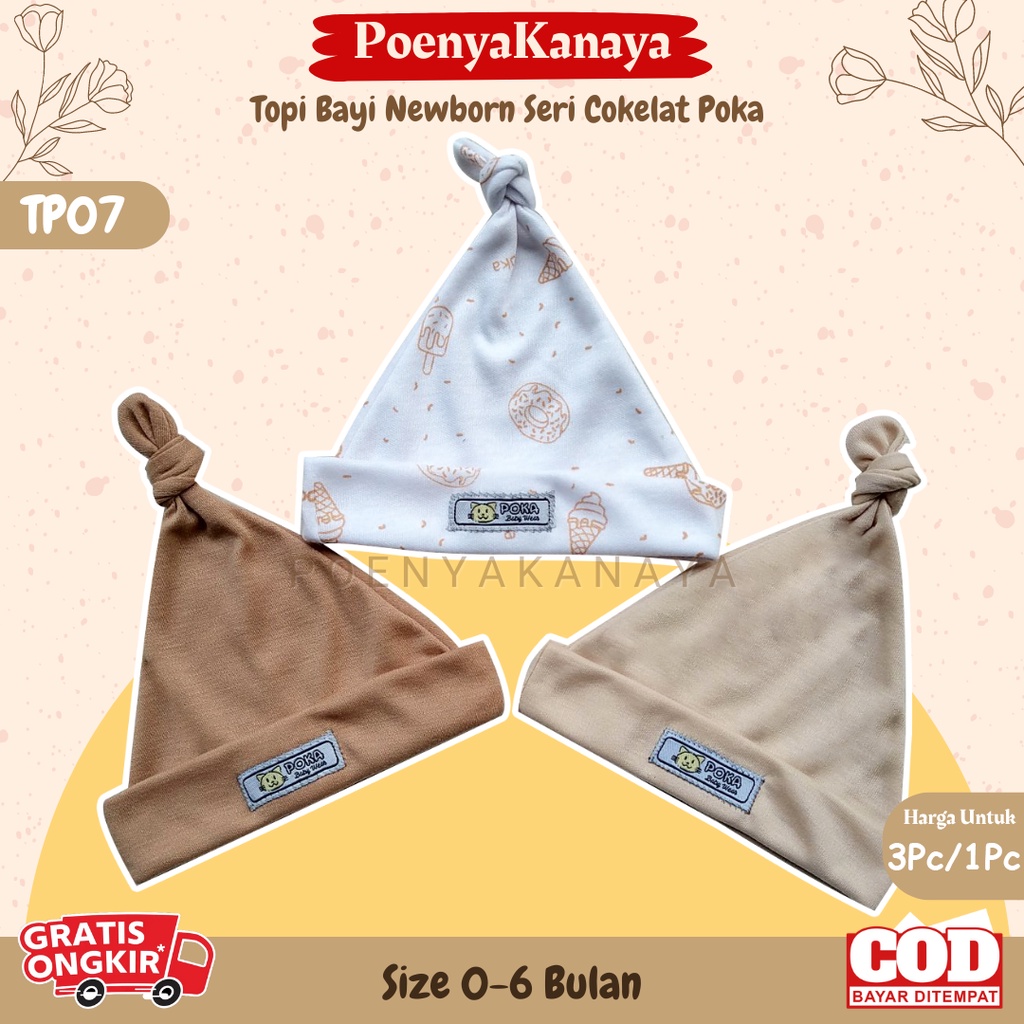 3pc/1pc Topi Bayi Newborn Seri COKELAT Poka TP07