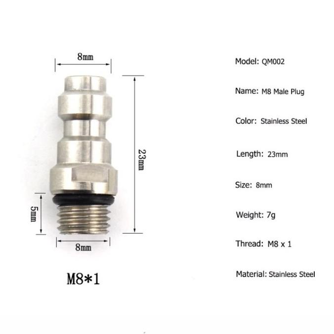Import KOPLER COUPLER JANTAN DRAT M8 PCP Paintball AFC M8*1 Thread 8mm