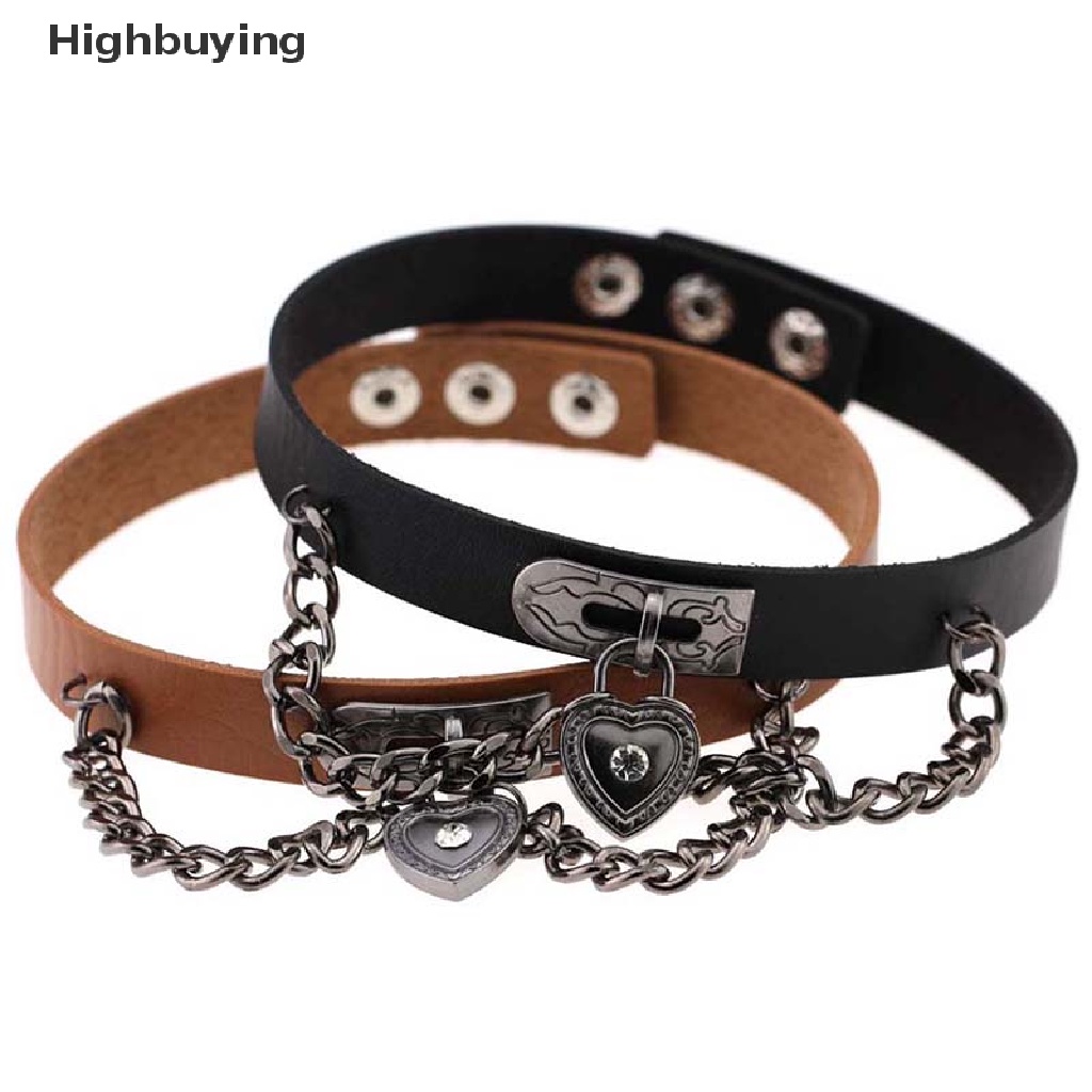 Hbid Punk Gothic Kulit Choker Kalung Kerah Jantung Rantai Liontin Rivet Gesper Lady Glory