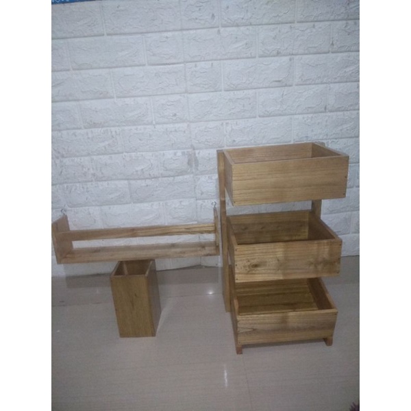 Set Rak bawang susun 3 + Rak bumbu gantung + rak spatula Natural(kirim seluruh indonesia)
