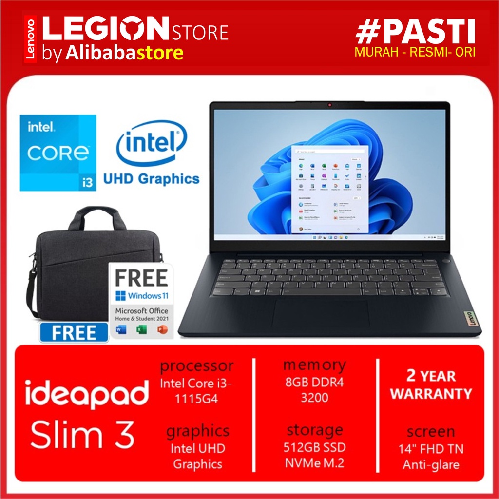 Lenovo Ideapad Slim 3 14ITL6 I3 1115G4 8GB 512GB SSD 14" FHD W11 OHS