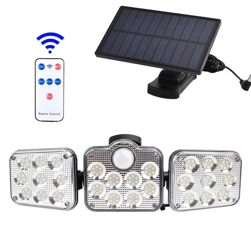 (BISA COD) FTIHSHP OOBEST Lampu Dinding Solar Double Sensor Three Head 138 LED Cool White - JD-2858A