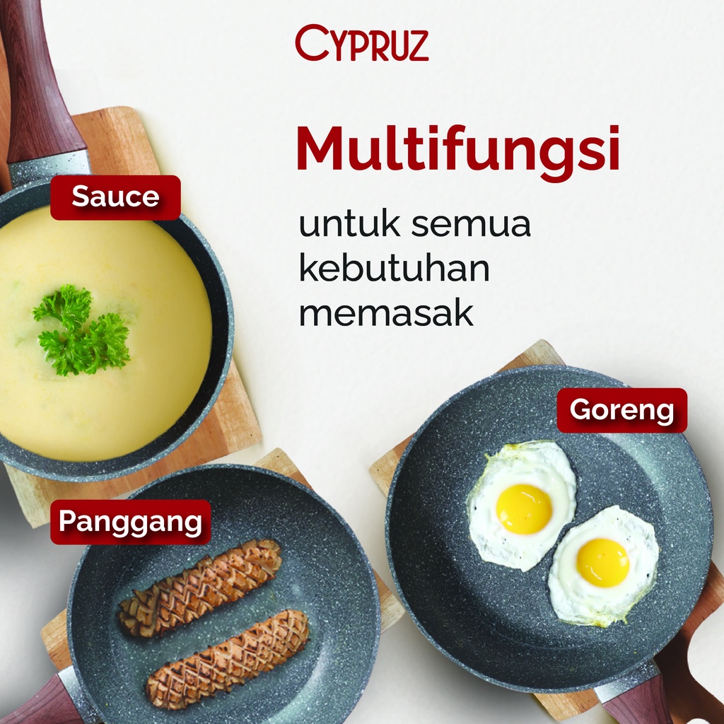 Cypruz Cookware Set Grey Marble Series Panci Set Anti Lengket Premium 5 Pcs