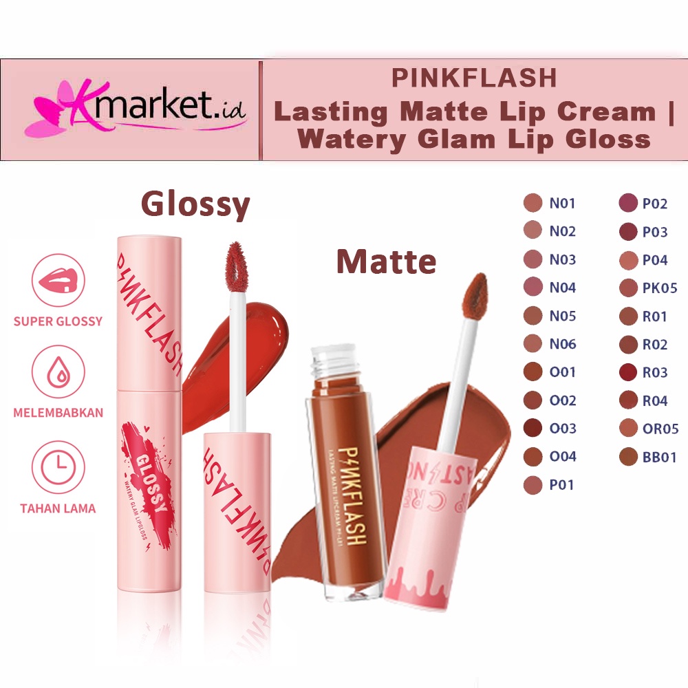 PINKFLASH Lasting Matte Lip Cream | Watery Glam Lip Gloss Lipstick Moisturising Longlasting Liquid Lipstik