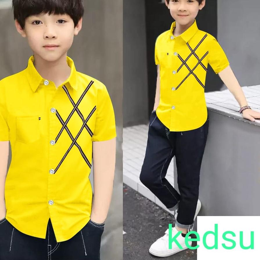 ♞ g.j.v/ hem kids NEO kemeja lengan pendek anak laki laki/baju distro anak cowok dr umur 3-12th baha