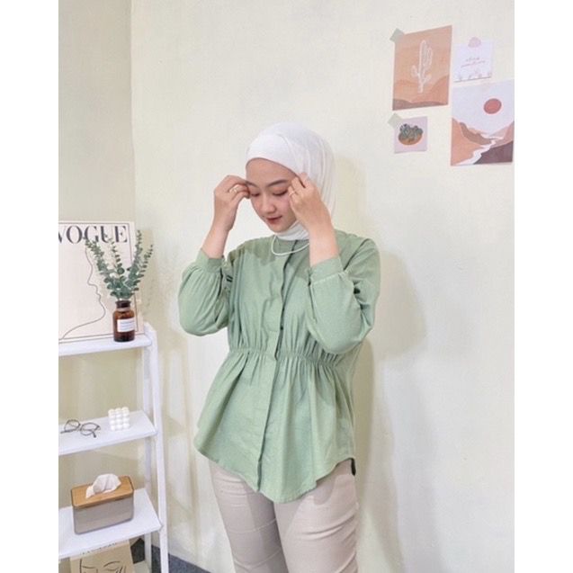 1KG MUAT 5PCS | VIONA BLOUSE LINEN KERUT DEPAN FULL KANCING OOTD SELEBGRAM FASHION WANITA