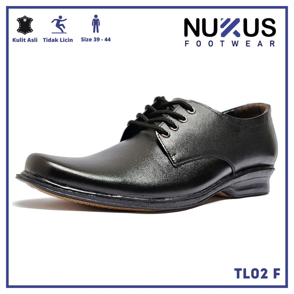 Nukus Footwear Pantofel Tali Pria Oxford Kulit Hitam - TL 02 F