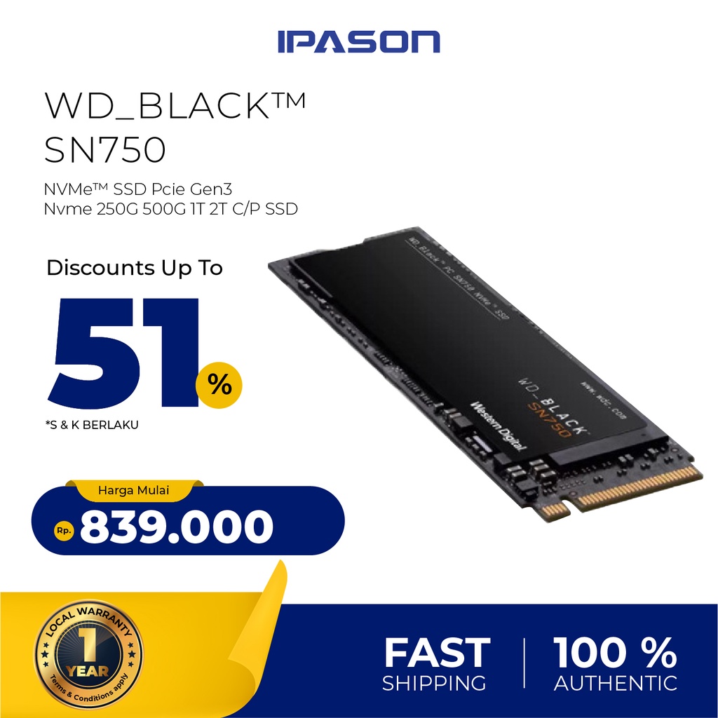 WD_BLACK™ SN750 NVMe™ SSD Pcie Gen3 Nvme 250G 500G 1T 2T C/P SSD