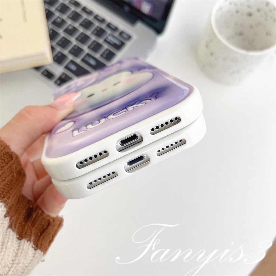 Compatible For iPhone 14 13 12 11 Pro Max X XR Xs Max 8 7 6 6s Plus SE 2020 Kompatibel Untuk Lucky Rabbit 3D Vision Phone Case TPU Soft Cover Pelindung