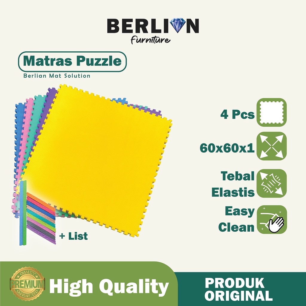 Matras Puzzle 60x60 Tbl 1 Cm isi 4 Pcs + List / Alas Lantai / Playmat