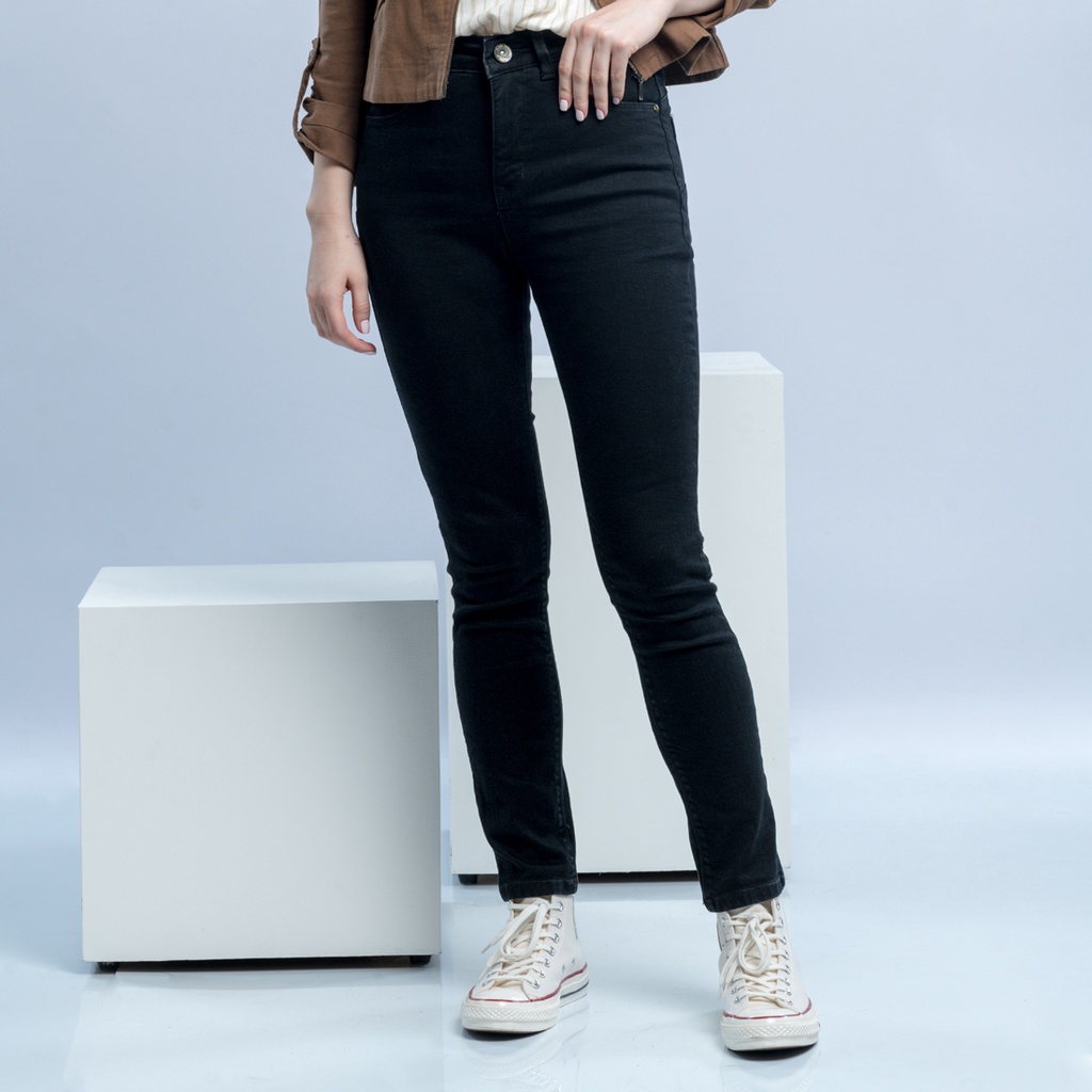 C2 Wempie Black Dual Push Skinny Highwaist Jeans Wanita