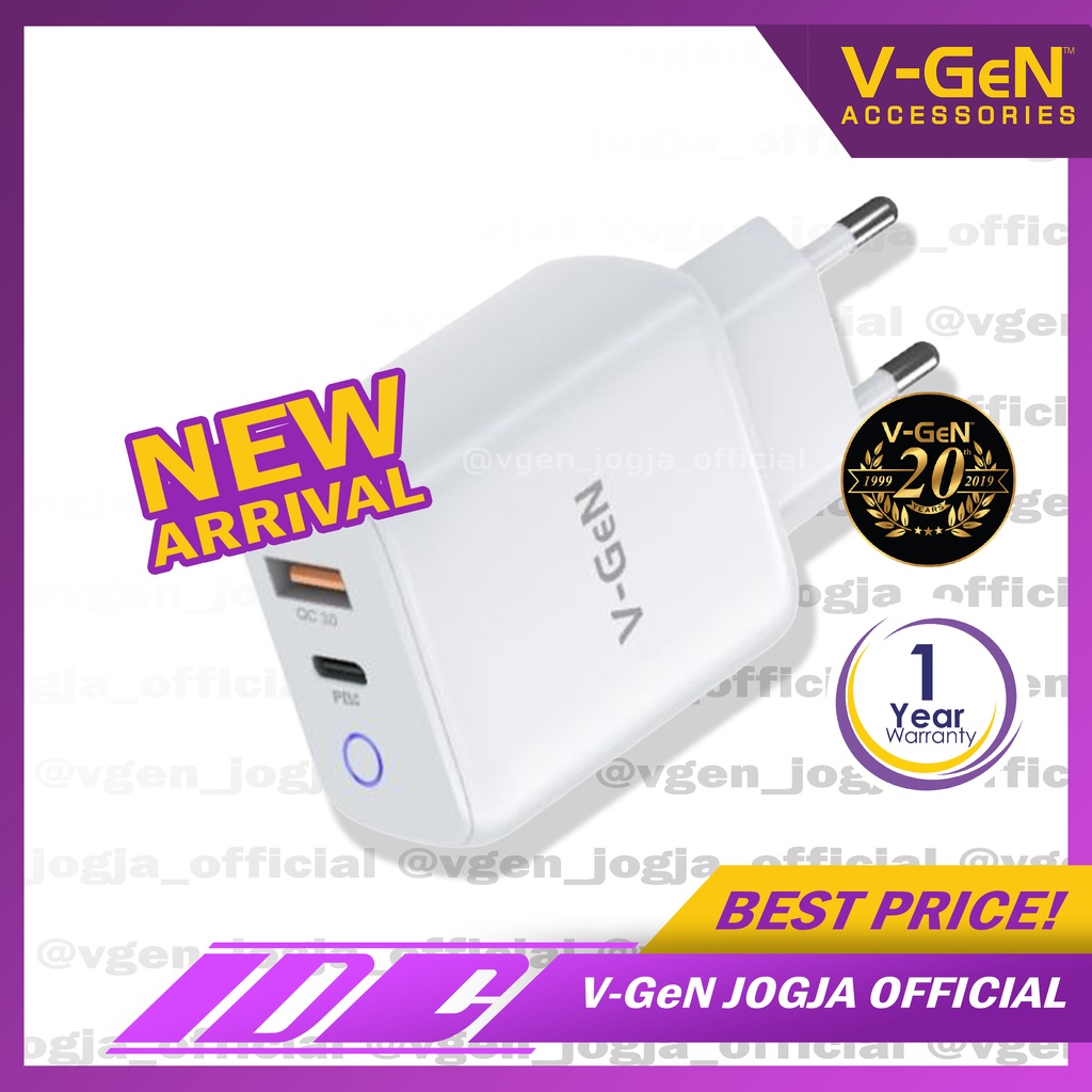 Travel Charger V-GeN VTC2-19 30W Auto ID PD3.0 QC4.0 Fast Charging