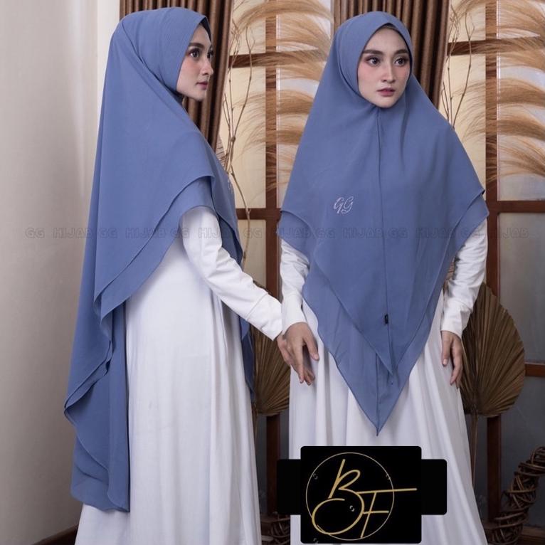 Ready TERBARU KHIMAR BARAKA WARNA DENIM JUMBO SWAROSKY HIJAB INSTAN BAHAN CERUTY BABY DOLL TER ABDAT
