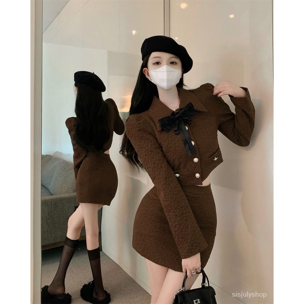 [✅BISA COD] #Sisjuly# Dupa angin dupa kecil dua potong jaket pendek busur mode baru set rok pendek b