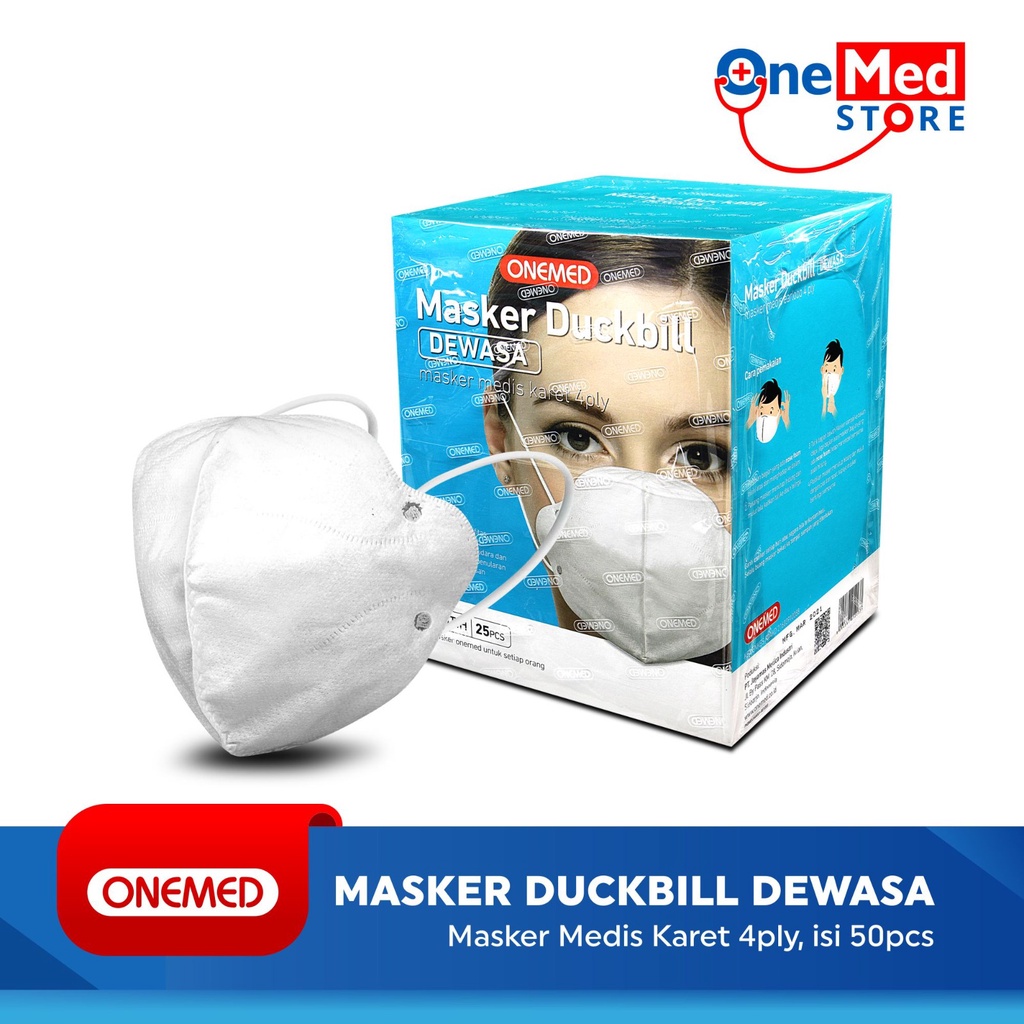 Masker Karet Medis Duckbill 4ply OneMed Box Isi 25 Lembar OJ2