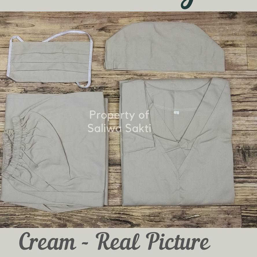 Miliki - Baju Ok Medis | Warna Cream | Warna Abu Abu | Warna Coklat Muda| Scrub Baju Jaga Kamar Beda