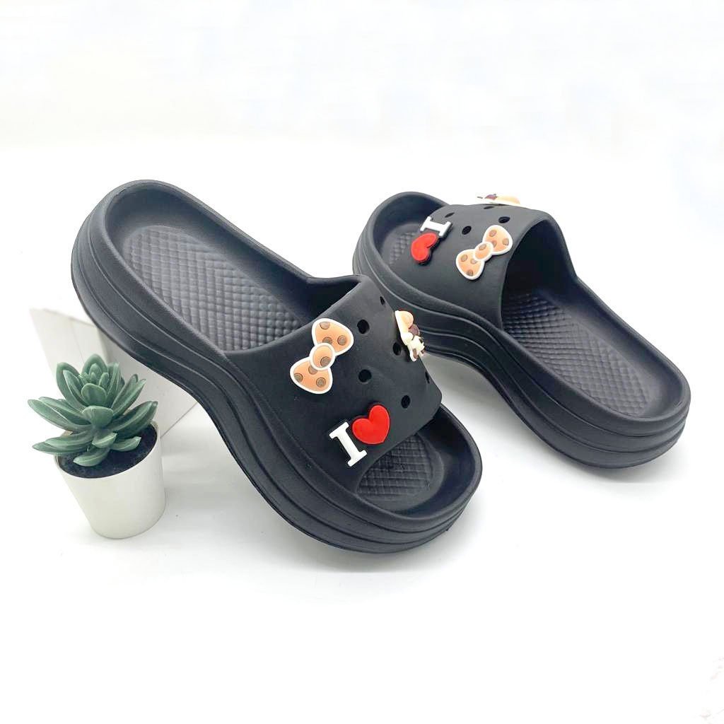 Sandal Fuji Sandal Slip On Wanita Dewasa Wedges Tebal Bahan Karet Korean Style Terbaru Size 36-40