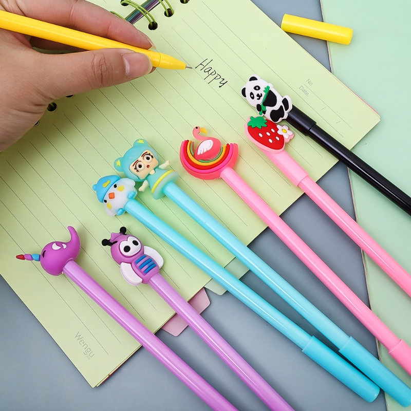 20pcs Tulisan Pena Netral Halus Dengan Tas Pulpen Gadis Lucu Pulpen Alat Tulis Kreatif Kartun Ujian Pena 0.5mm Tinta Hitam Tanda Tangan Pena Alat Highlight Siswa