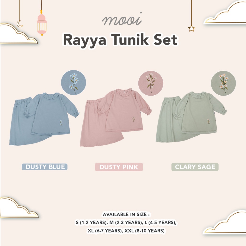 PROMO 7.7 MOOI EDISI LEBARAN RAYYA TUNIK SET BAJU SETELAN TUNIK + ROK PAKAIAN ANAK PEREMPUAN MUSLIM EDISI BAJU LEBARAN 1-10 TAHUN