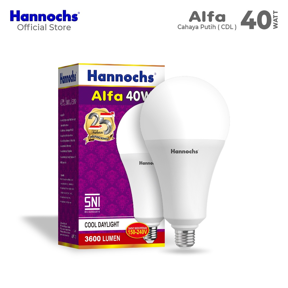 Hannochs Alfa Bohlam Lampu LED 7-9-12-15-20-25-30-40-50 Watt Cool Daylight Putih