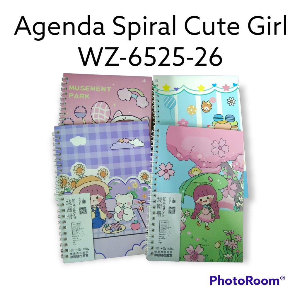 

BUKU DIARY / AGENDA SPIRAL HARD COVER UKURAN A5 KARAKTER CUTE GIRL ISI 88 HALAMAN WZ-6525-26