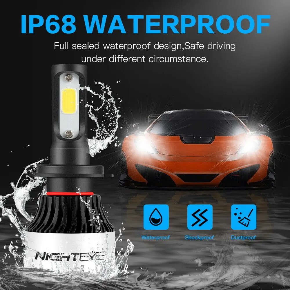 NOVSIGHT S2 Car LED HEADLIGHT 2pcs COB Super Bright H4/H7 9000LM 6500K 72W Car Fog White Light 2 Years Warranty Original