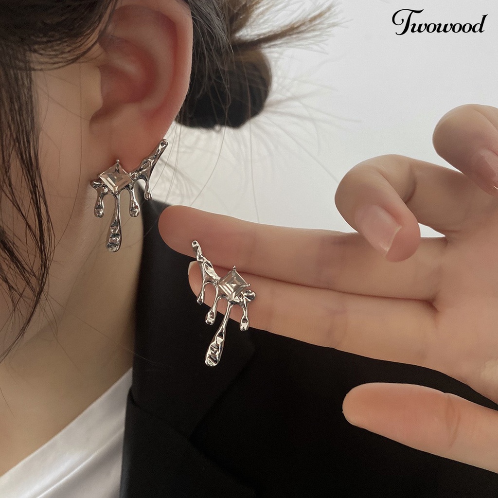 Twowood 1pasang Ear Studs Tren Baru Punk Cubic Zirconia Tetesan Air Tertanam Wanita Anting Fashion Perhiasan