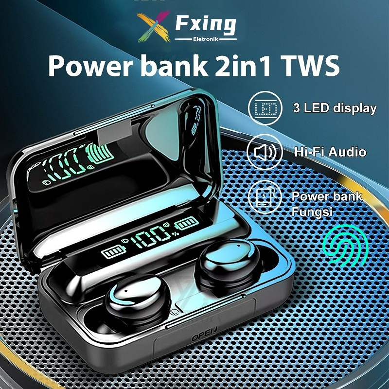 Fxing F9 Headset Bluetooth 9D Bass Stereo 3500mah Power Bank TWS with Mic  Handset Water Proof Earbud 5.0 Wireless Earphone Henset