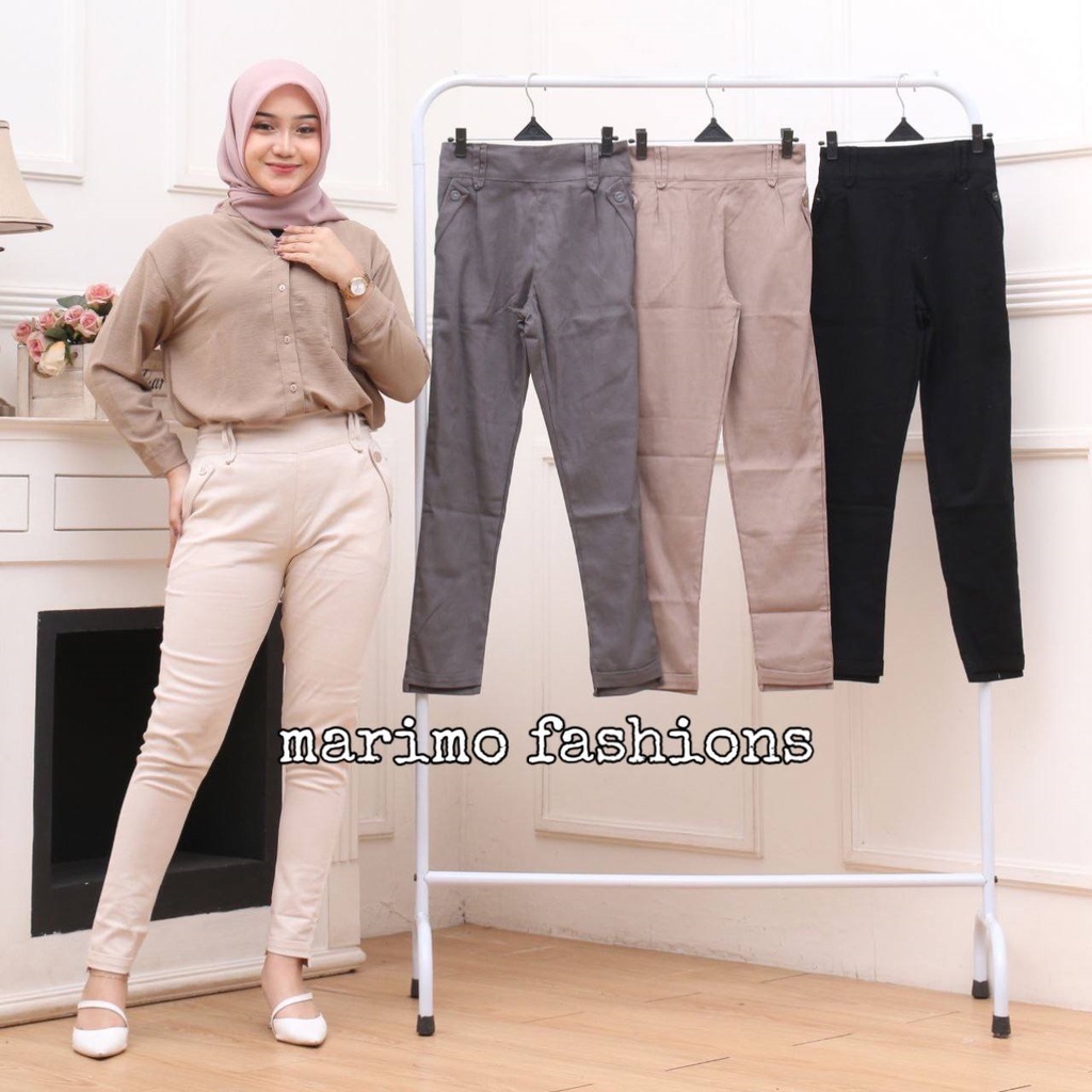 K2 Pants Celana Kerja Wanita Kantor Formal Hitam Abu-abu Model Basic Lurus Bahan Katun Twill Stretch