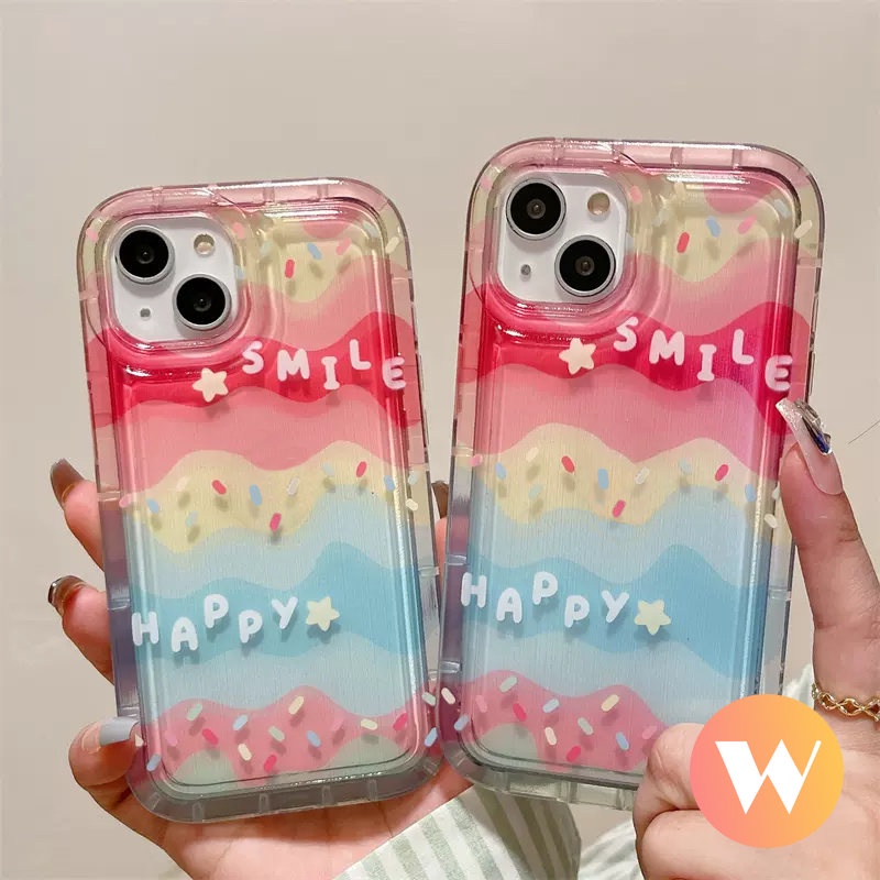 IPHONE Ins Kreatif Warna-Warni Pelangi Casing Kompatibel Untuk Iphone11 12 14 13 Pro Max X Xs Max 7Plus XR 6 6s 8plus SE 2020 Senyum Bahagia Shockproof Airbag Transparan Lembut TPU Case Cover