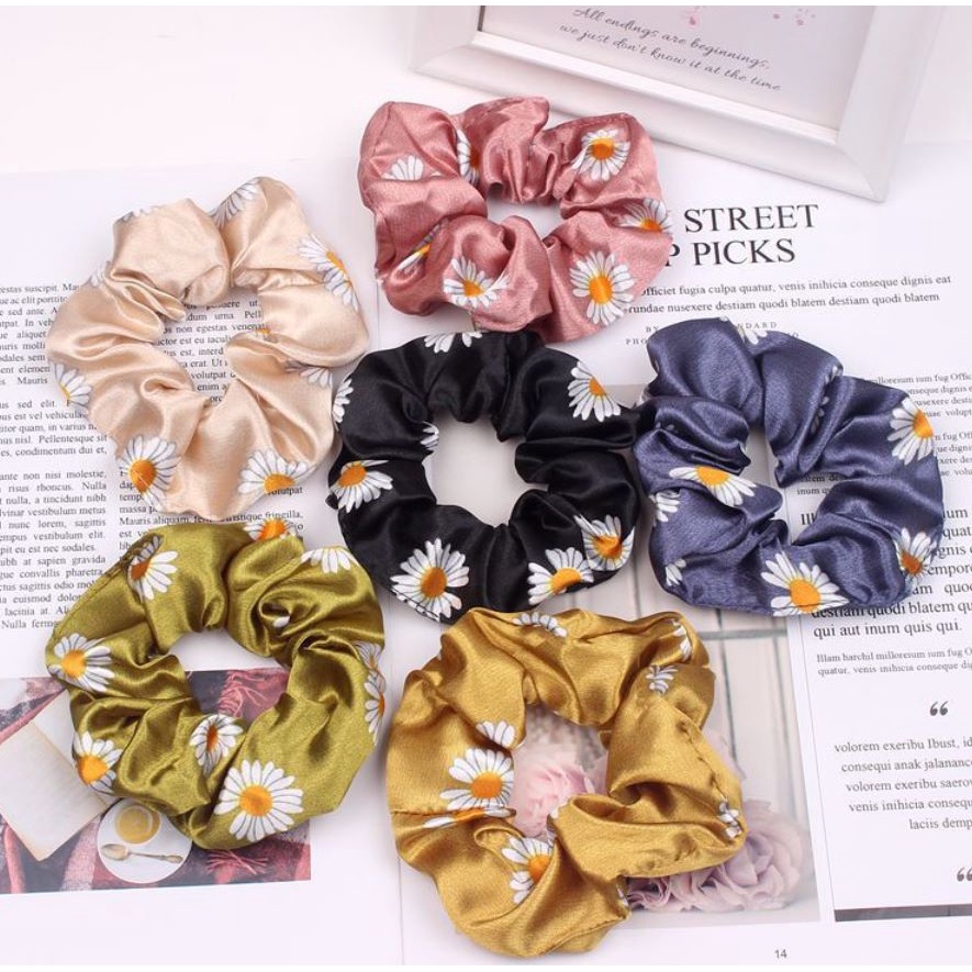 Ikat Rambut Scrunchie Jepang Bunga Daisy Hair Band Accessories J203