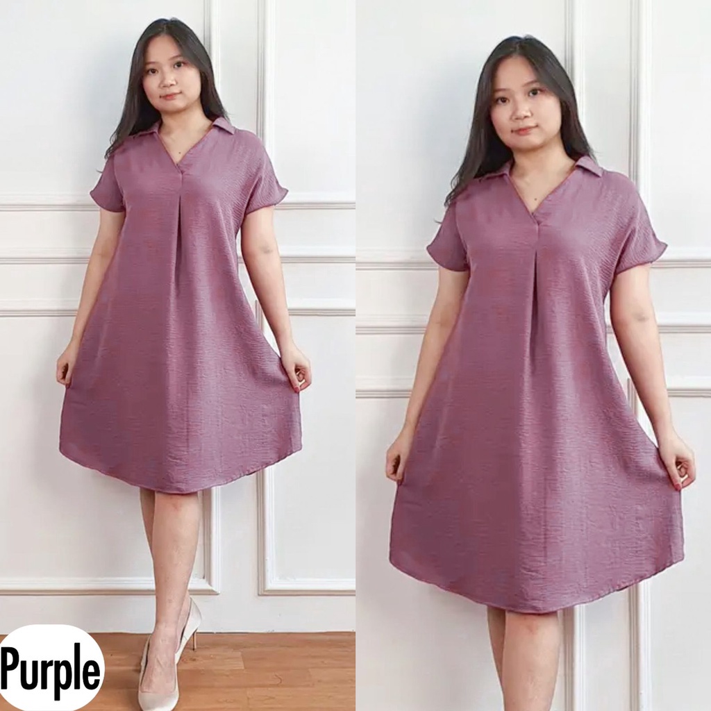 Tatum Daily Dress Lengan Pendek Crinkle Airflow Daster Kekinian Polos Kerah Kemeja