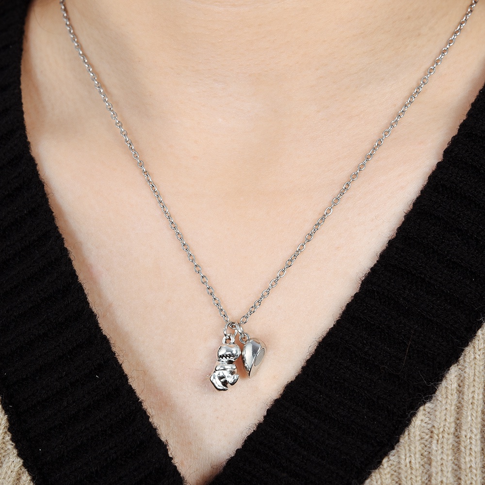 1pasang Indah Kekasih Hati Dinosaurus Kalung Warna Perak Magnet Liontin Kalung Wanita Pria Persahabatan Perhiasan Pesona Aksesoris Pasangan