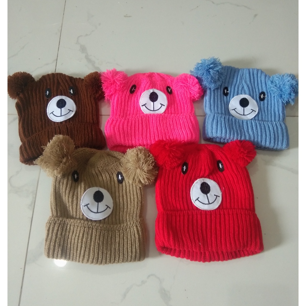 Kupluk Pompom Anak Karakter Bear