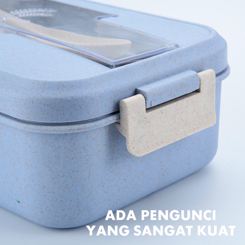 Lunch Box Set Kotak Bekal Makan Jerami Gandum kotak makan ​1000ml 4 In 1 Free Sendok Tempat Makan