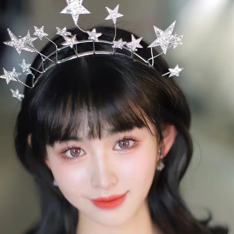 Gaya Korea Lucu Kristal Bintang Mahkota Pengantin Berlian Imitasi Hairband Hiasan Kepala Pernikahan Aksesoris Rambut Hoop